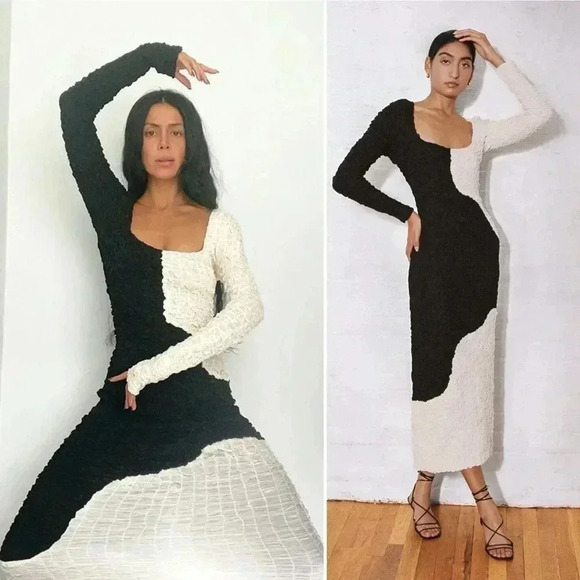 Mara Hoffman Dresses & Skirts - Mara Hoffman Black and White Colorblock Textured Long Sleeve Dress